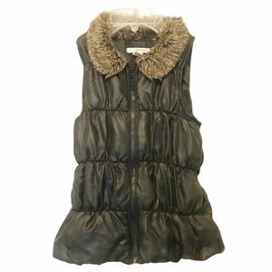 Self Esteem Puffer Vest Girls Small S Black Faux Fur Front Zip Up Sleeveless